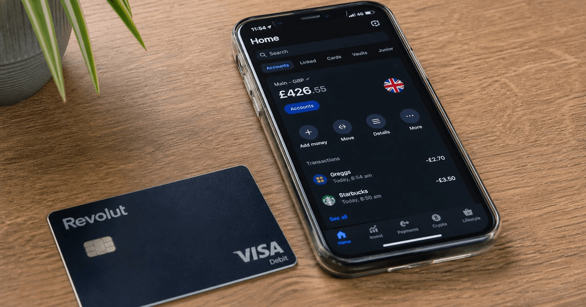 Revolut card and app on a desk