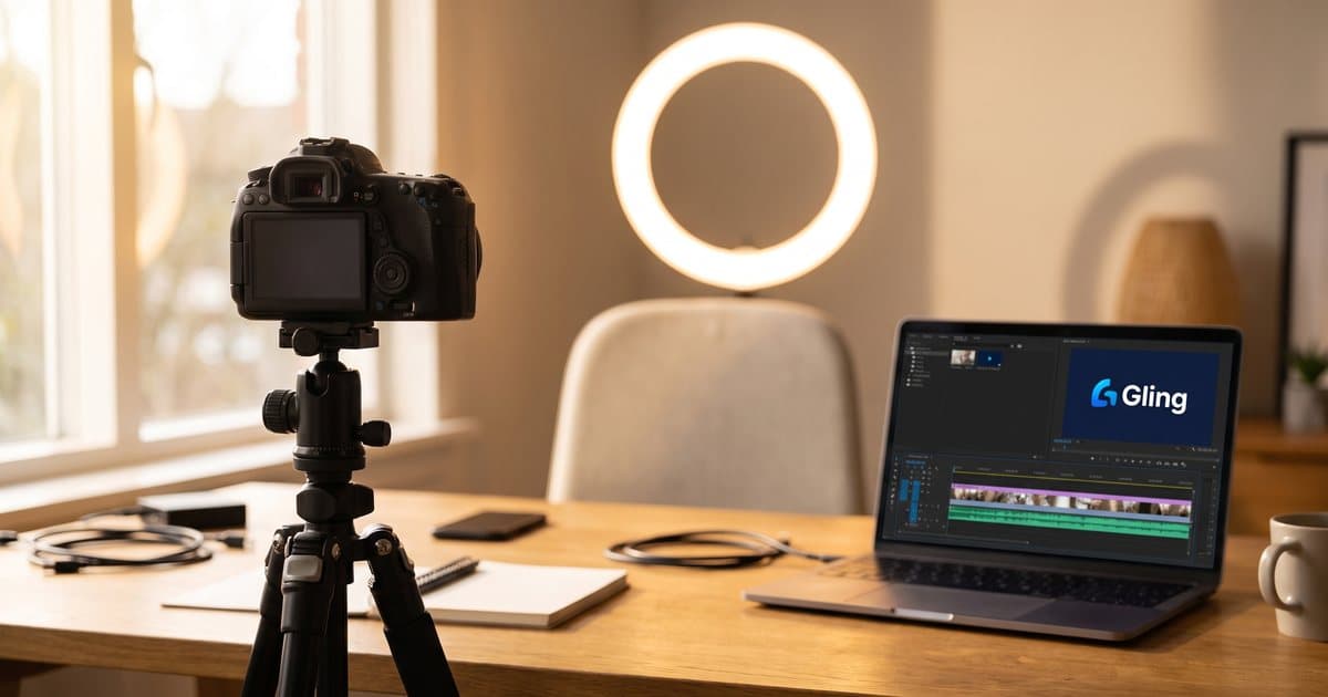 A filming setup with Gling AI on a laptop