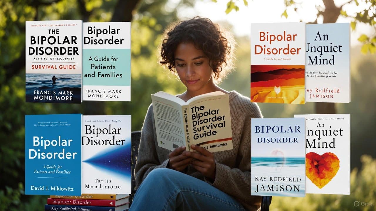 Lady reading books on bipolar