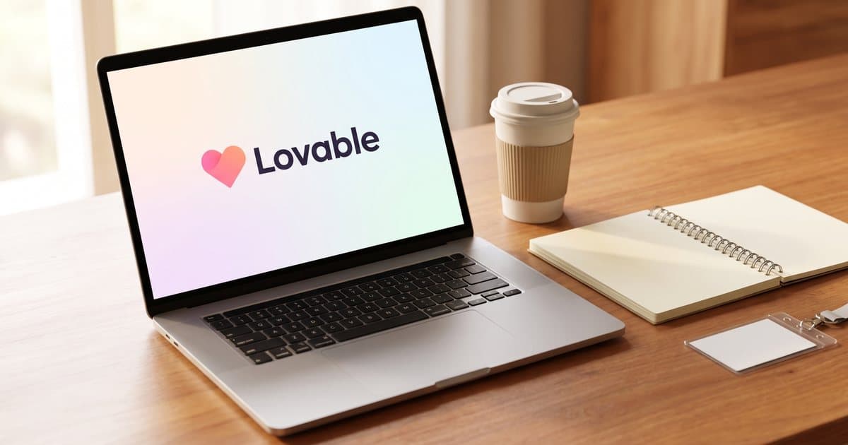 The Lovable logo on a laptop with a student lanyard
