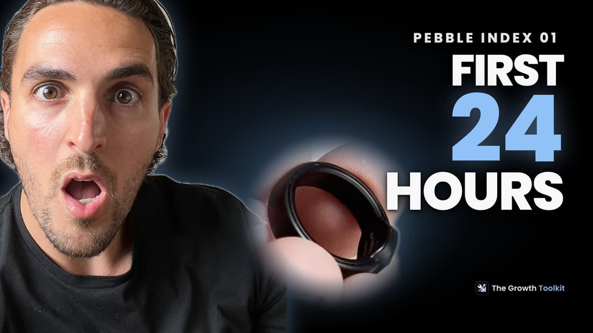 Mike McDonnell holding the matte black Pebble Index 01 smart ring between his fingers, 24 hours after it arrived