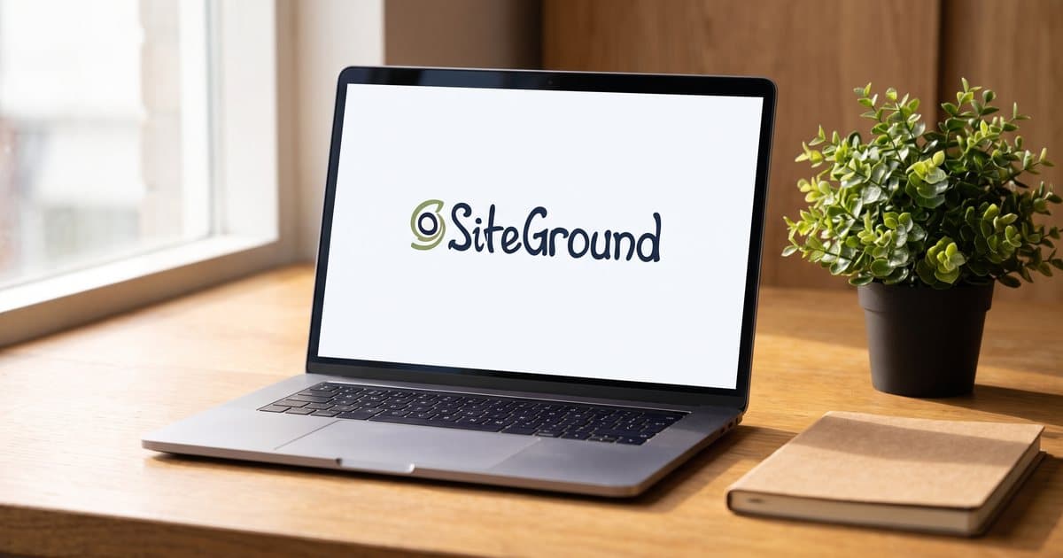 The SiteGround logo on a laptop screen