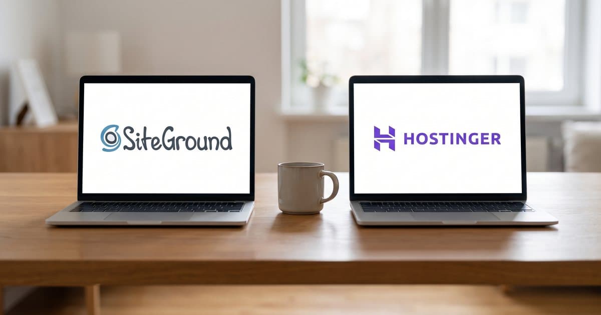 SiteGround and Hostinger compared on two laptops
