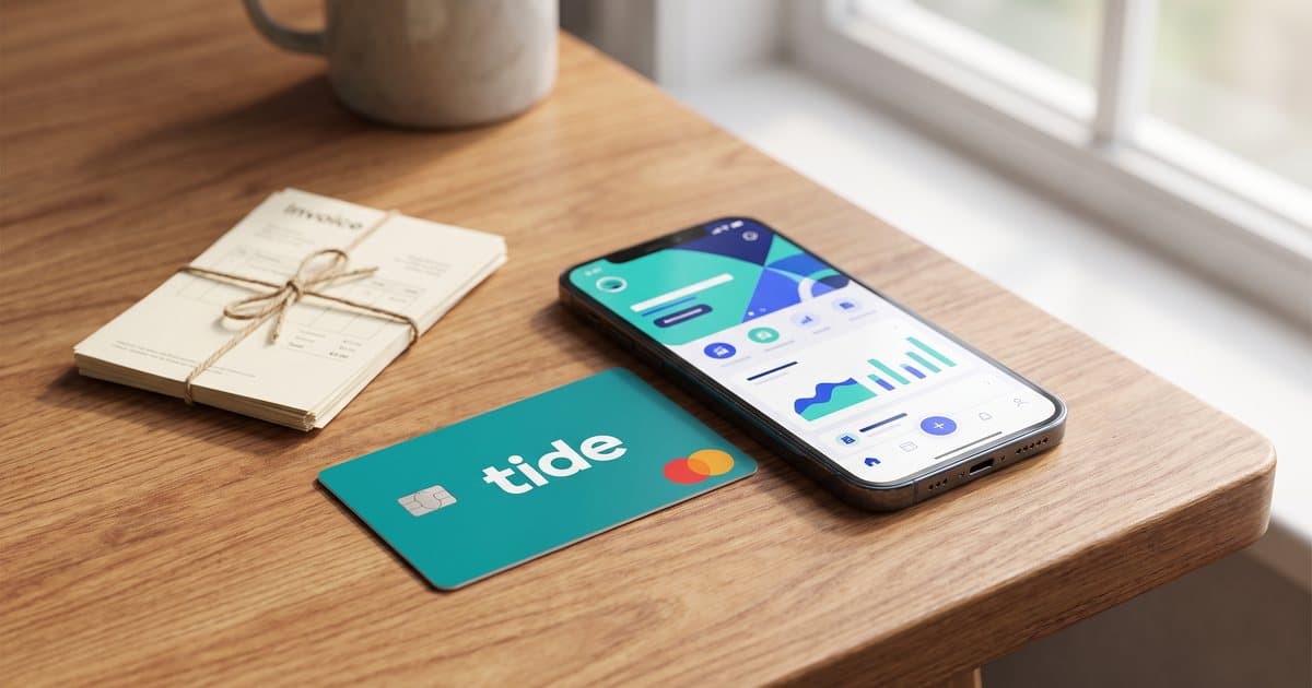 A Tide business debit card next to a phone