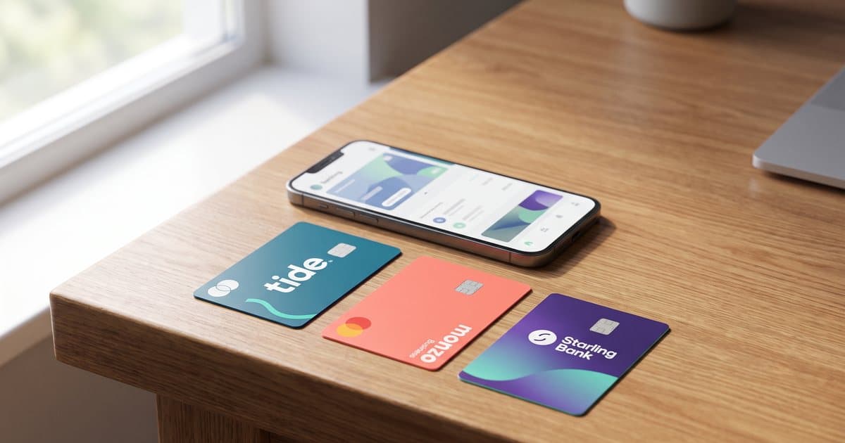 Tide, Monzo Business and Starling cards side by side