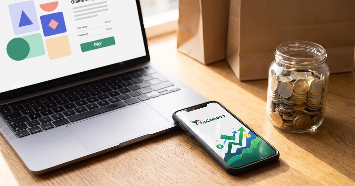 TopCashback on a phone next to an online checkout