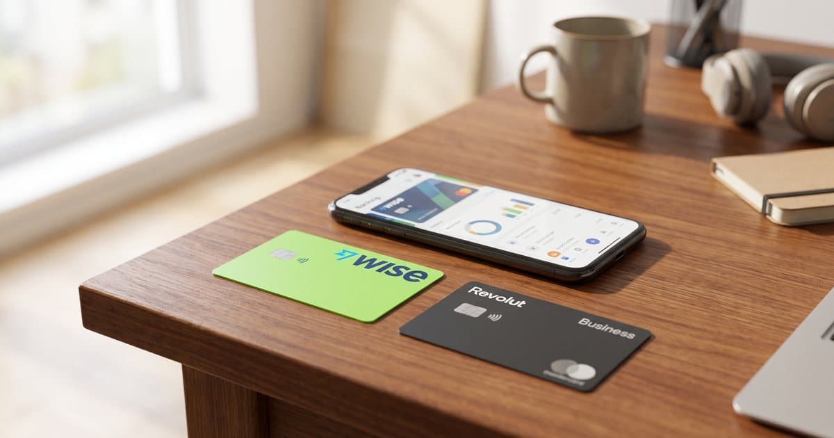 A Wise card and a Revolut Business card side by side