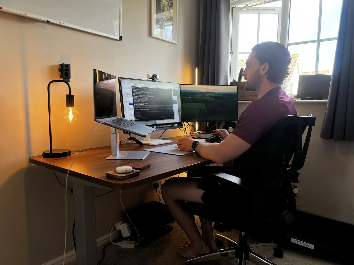 Using the Desktronic HomePro lowered to seated height with an office chair